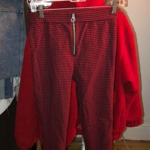 Red and black checkered pants